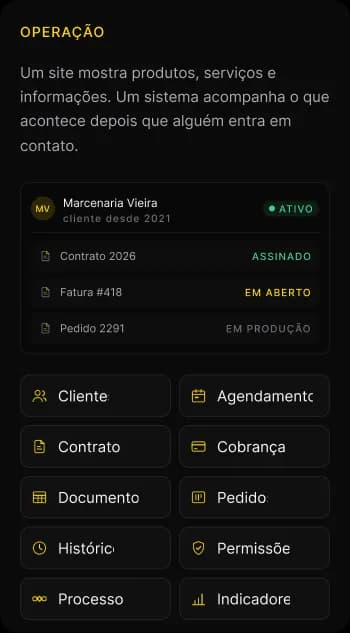 Operação: sistema que acompanha o negócio após o contato.